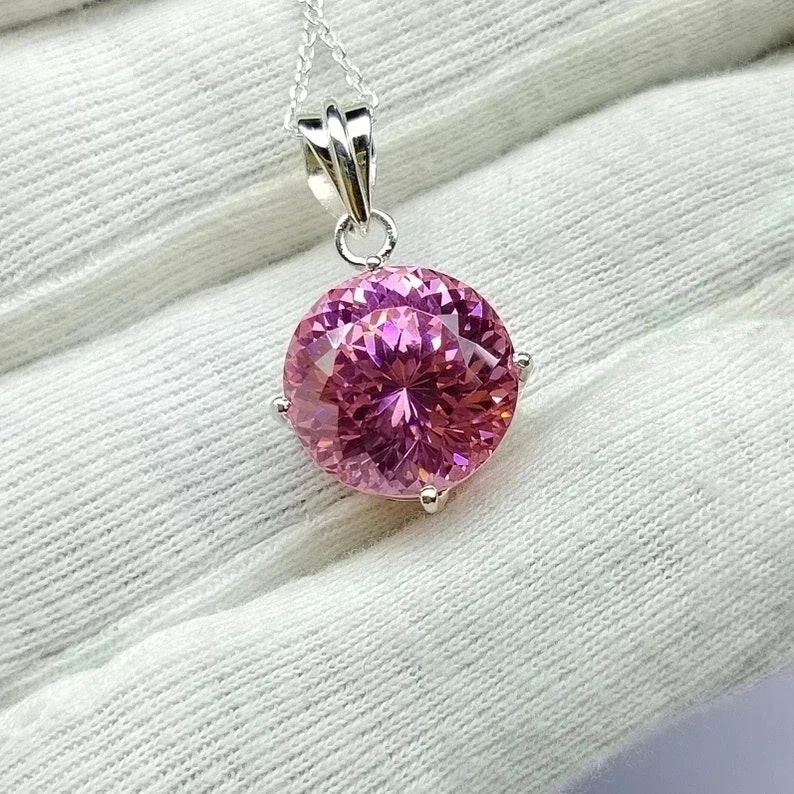 55.95 Ct Natural Brazilian Round Pink Zircon Pendant 925 Silver Gemstone