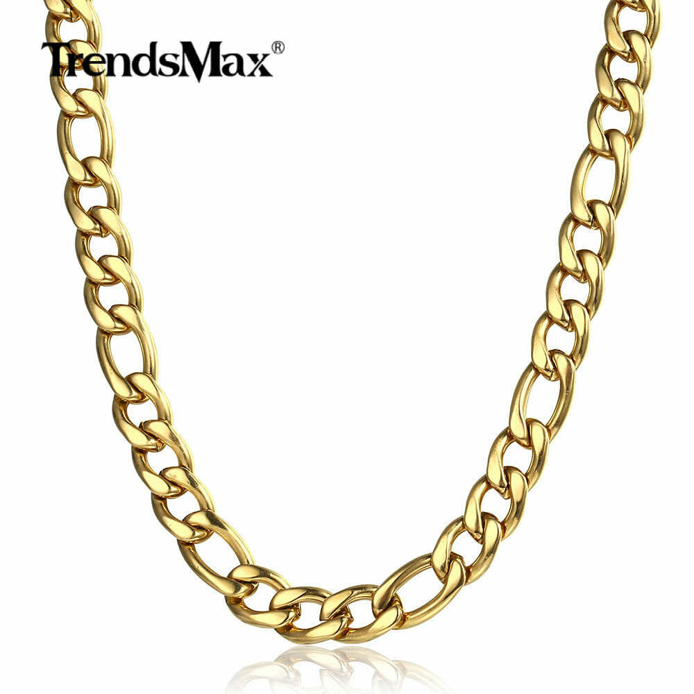 3/5/7/9mm 16-24″ Gold Plated Stainless Steel Figaro Link Necklace Chain 2 Colors