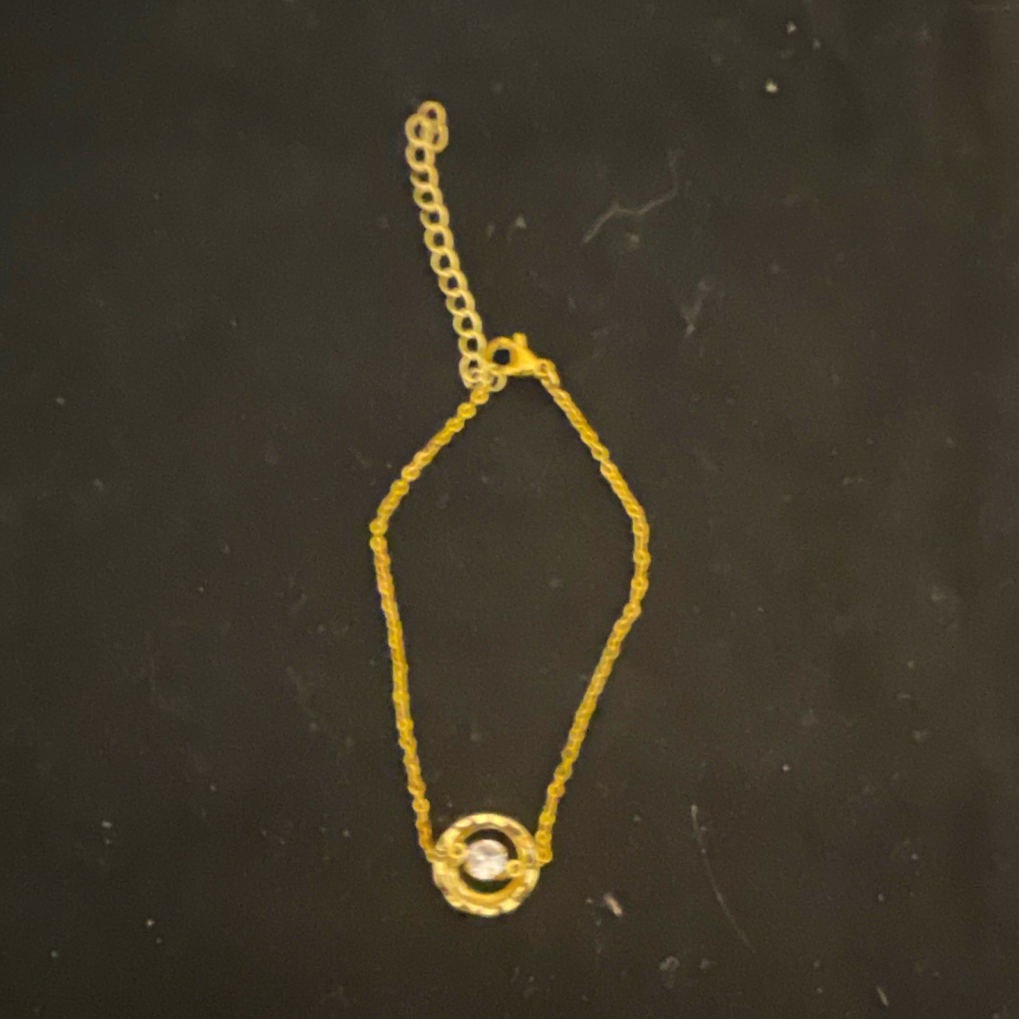 Gold Tone Cable Chain Anklet Round Charm Pendant Clear Crystal Adjustable