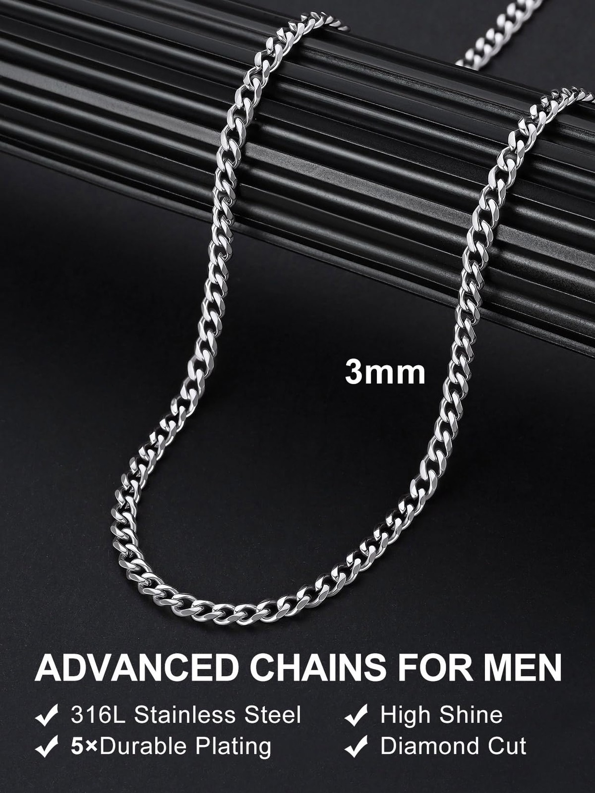 23.6″ Stainless Steel Silver Chain Cuban Curb Women Men Necklace 3/5MM Width USA