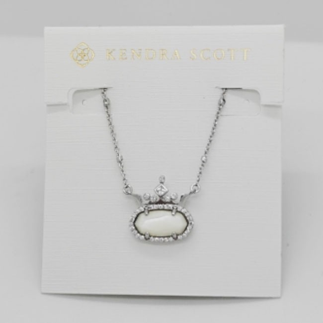 New Kendra Scott Elisa Princess Crown Silver Pendant Necklace in White Shell