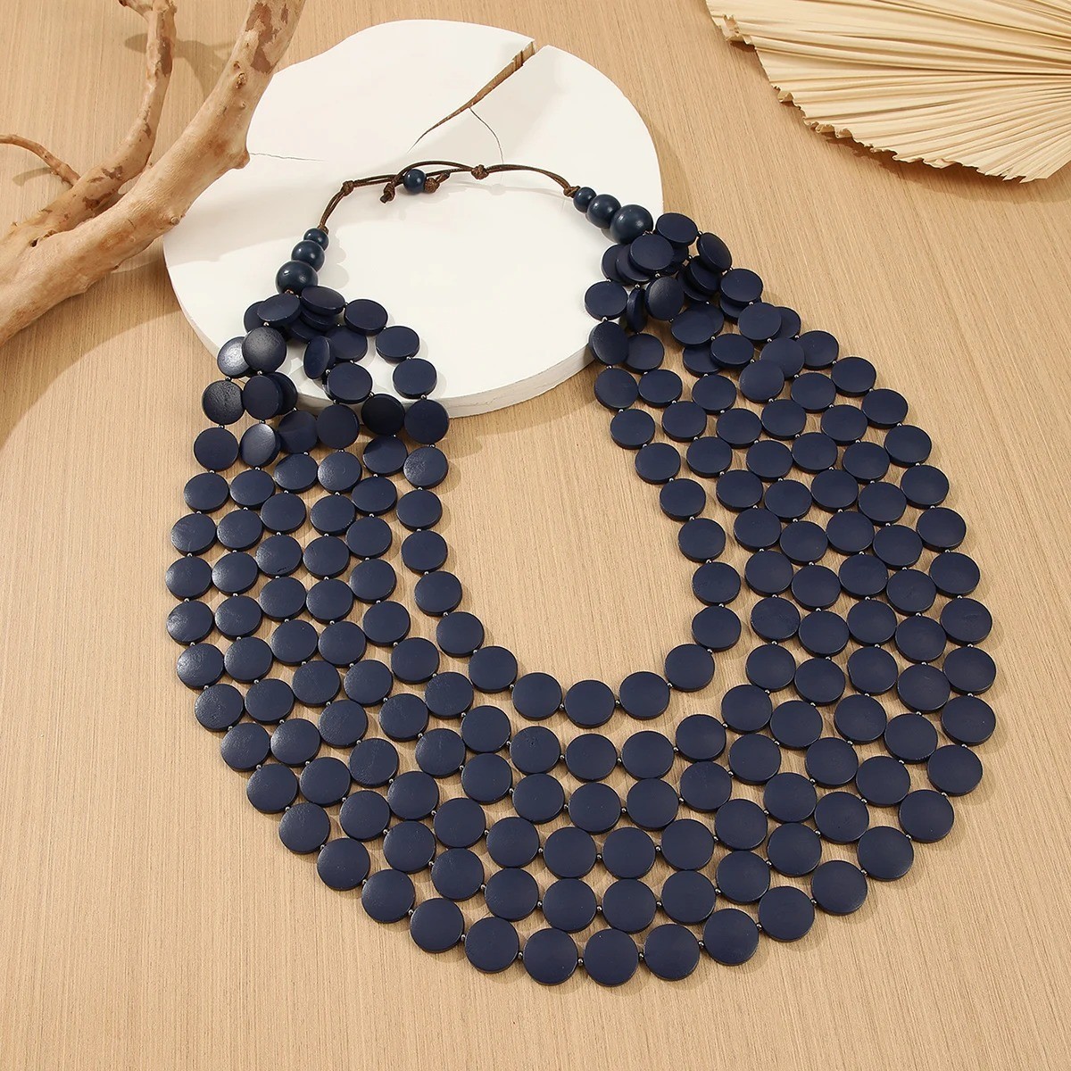 Handmade Geometric Wooden Bead Multilayer Necklace Vacation Party Jewelry
