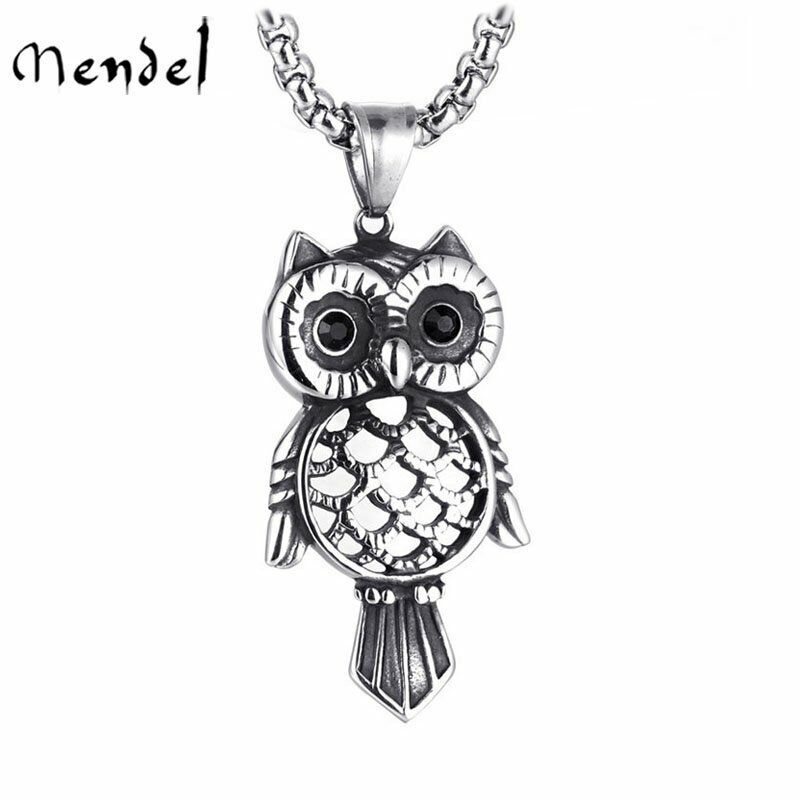MENDEL Womens Cute Owl Bird Pendant Long Necklace For Women Fine Stainless Steel