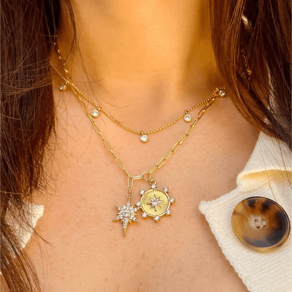 Jennifer Miller Jewelry Sun & Star Charm Necklace 18”-20” CZ Charms MSRP $175