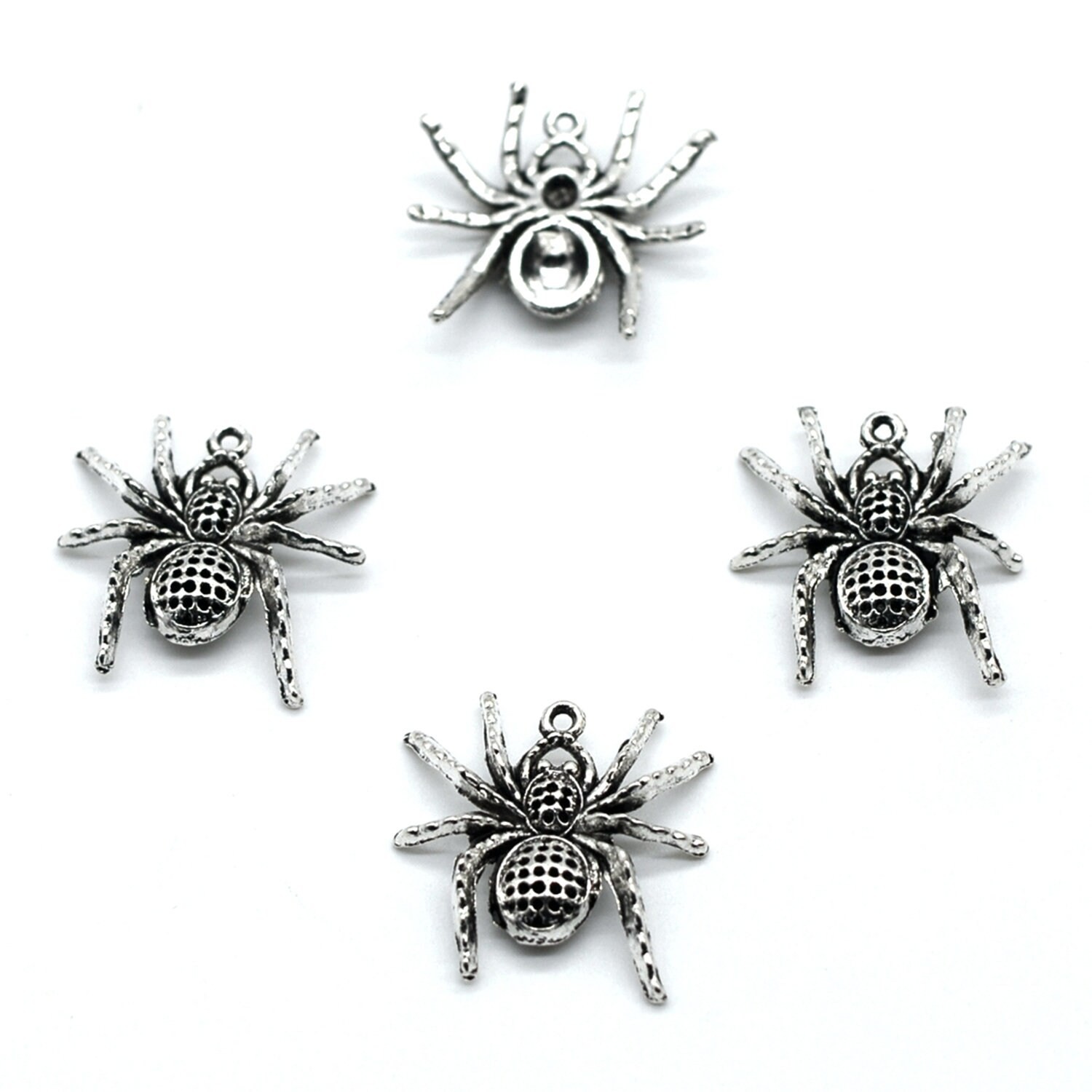 12PCS or 30PCS Antique Silver Spider Charm Pendant, Halloween Charm — DIY Jew