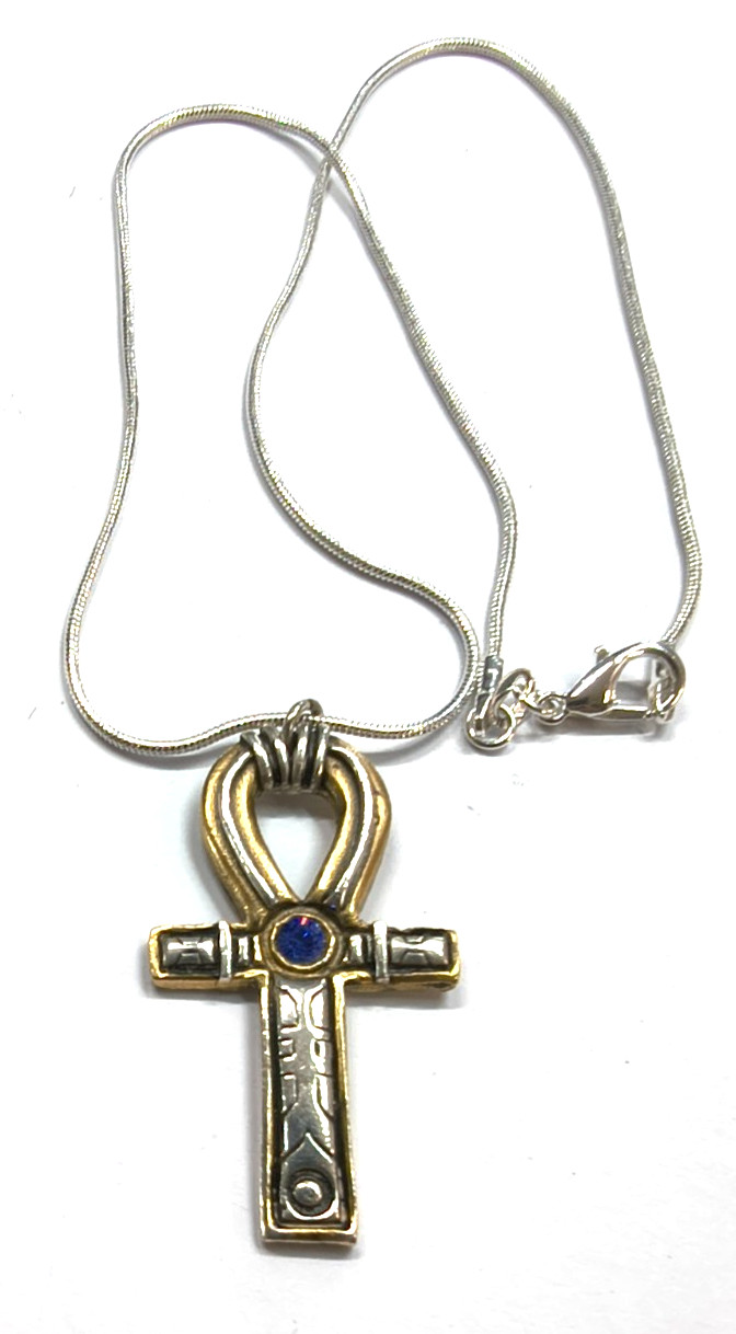 Egyptian Ankh Cross Pendant Necklace Blue Crystal Choice 40 50 60 70cm Chain