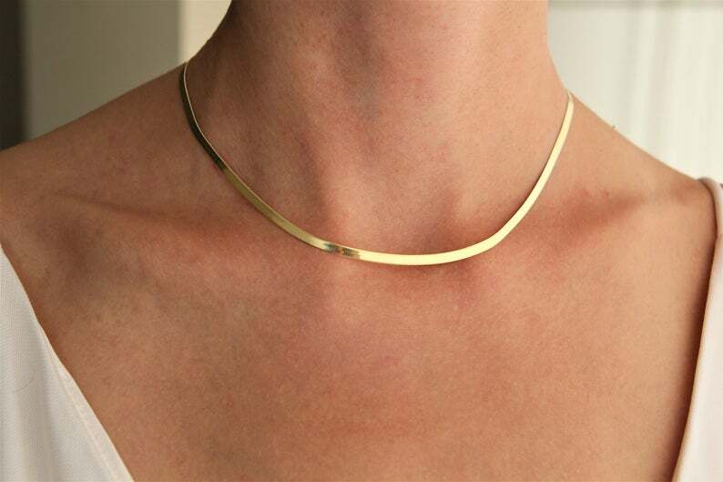 Real 18K Yellow Gold Filled Herringbone Chain Necklace Choose a Length/Width F14