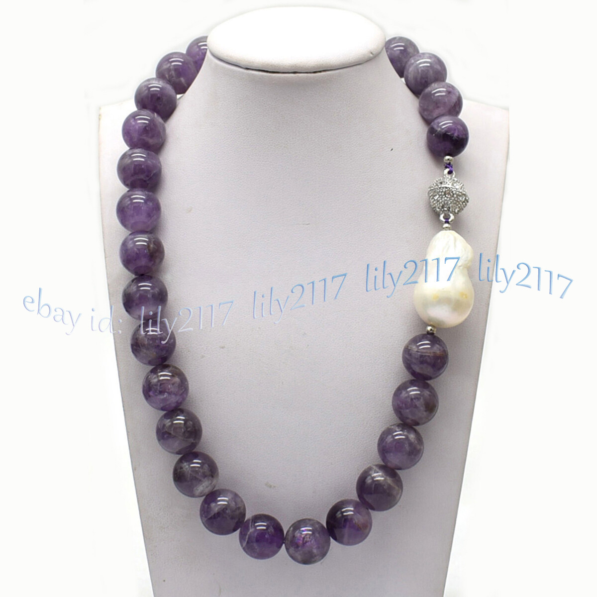 Real Natural Amethyst Round Gemstone White Keshi Baroque Pearl Necklace 6-14mm