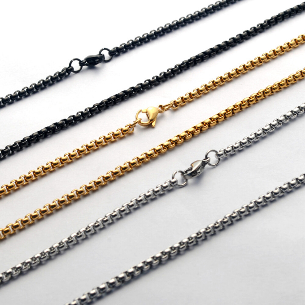 2-5mm Silver/Black/Gold Plated Curb Figaro Rope Box Wheat Chain Necklace 16-30″