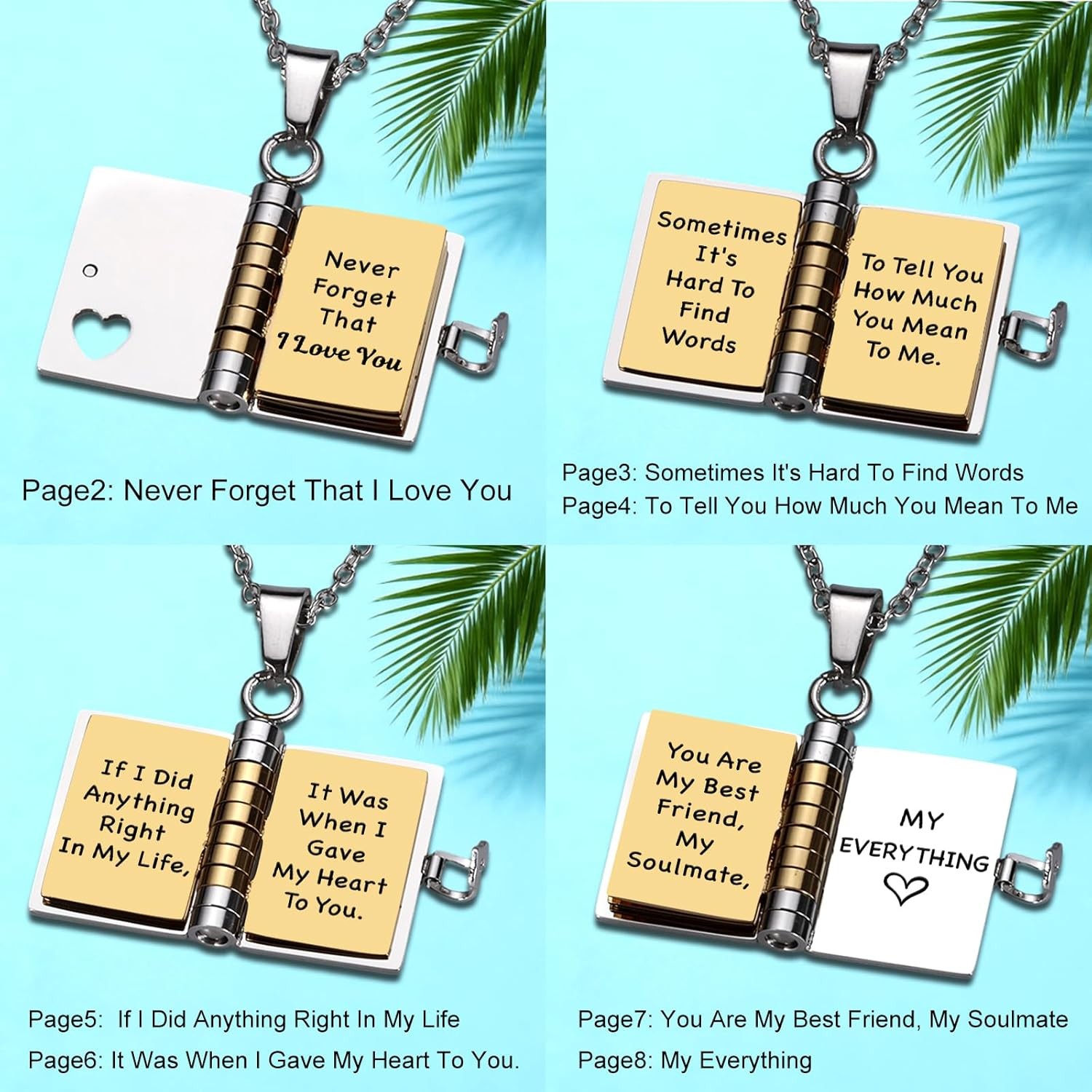 To My Love Book Necklace Valentines Day Gifts for Him Her Husband Wife Matching