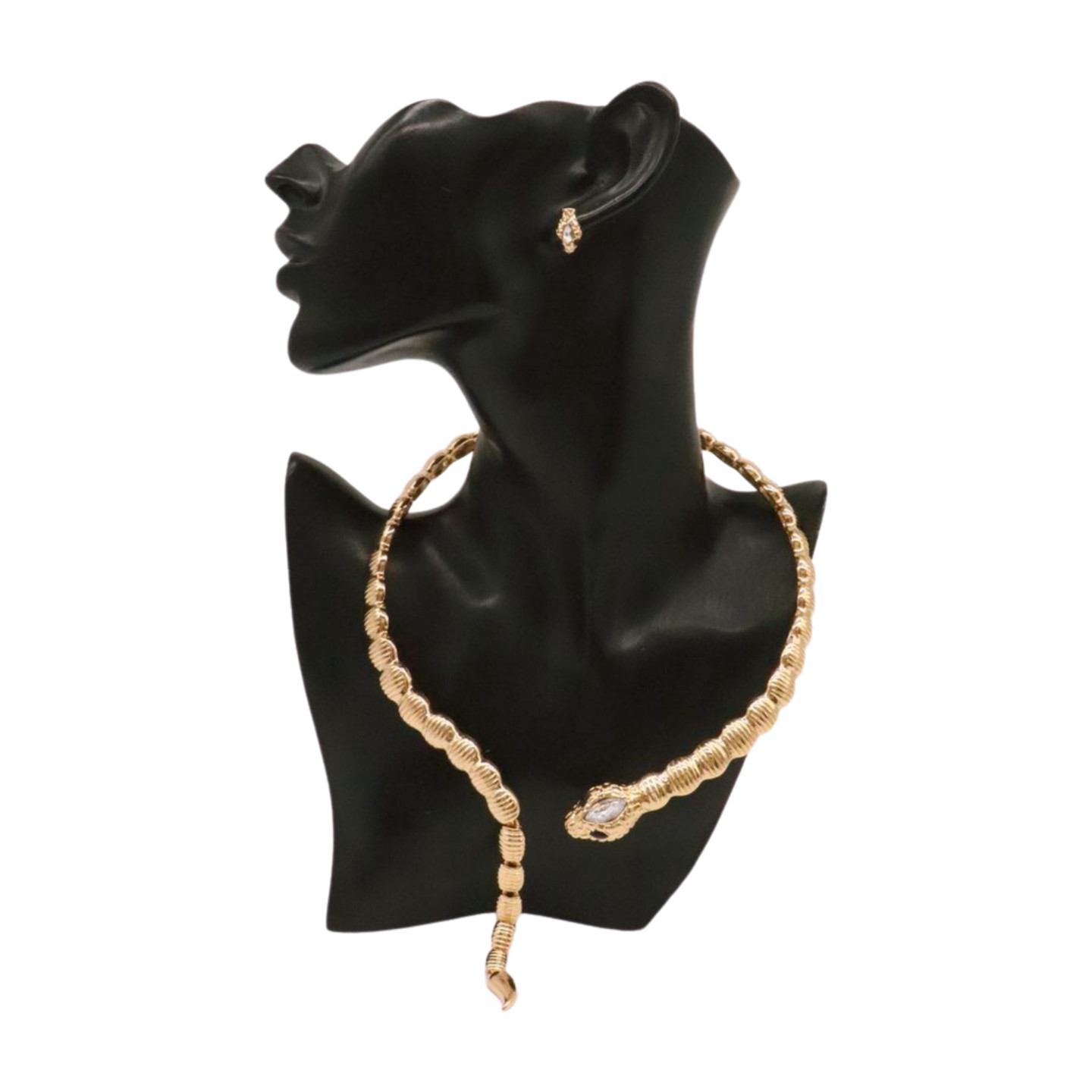 Women Gold Color Metal Wrap Around Snake Elegant Fancy Necklace + Earrings Set
