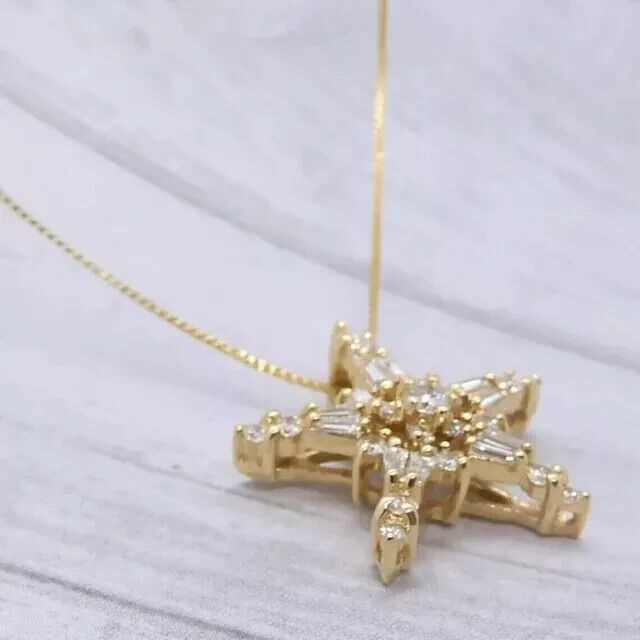 2Ct Round Cut Simulated Diamond Star Shape Fancy Pendant 14K Yellow Gold Plated