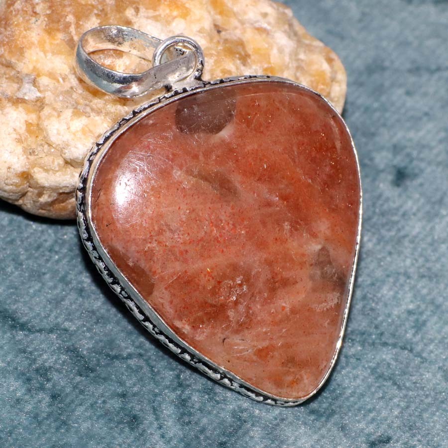 925 Silver Plated Sunstone Pendant Handmade Jewelry Size 2″ GW