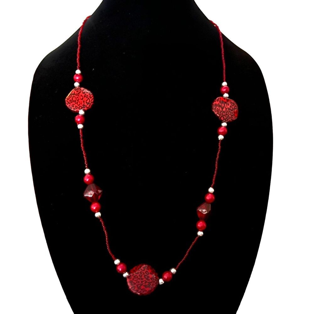 HANDMADE BURGUNDY OPERA NECKLACE 32 in