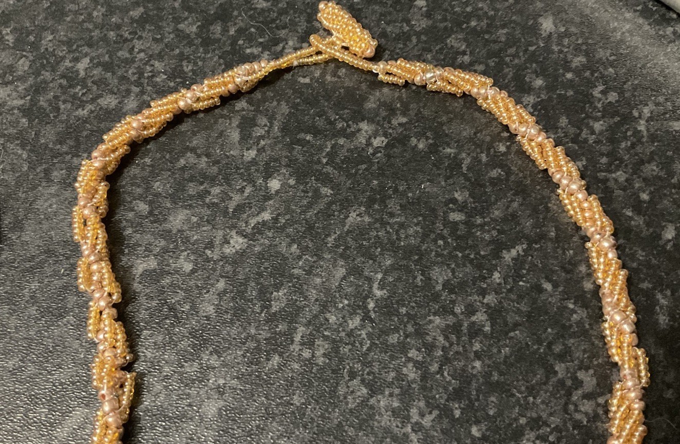 Preloved Boho Seed Beaded Strand X 2 Necklaces Beige Gold Handmade, 46/48cm