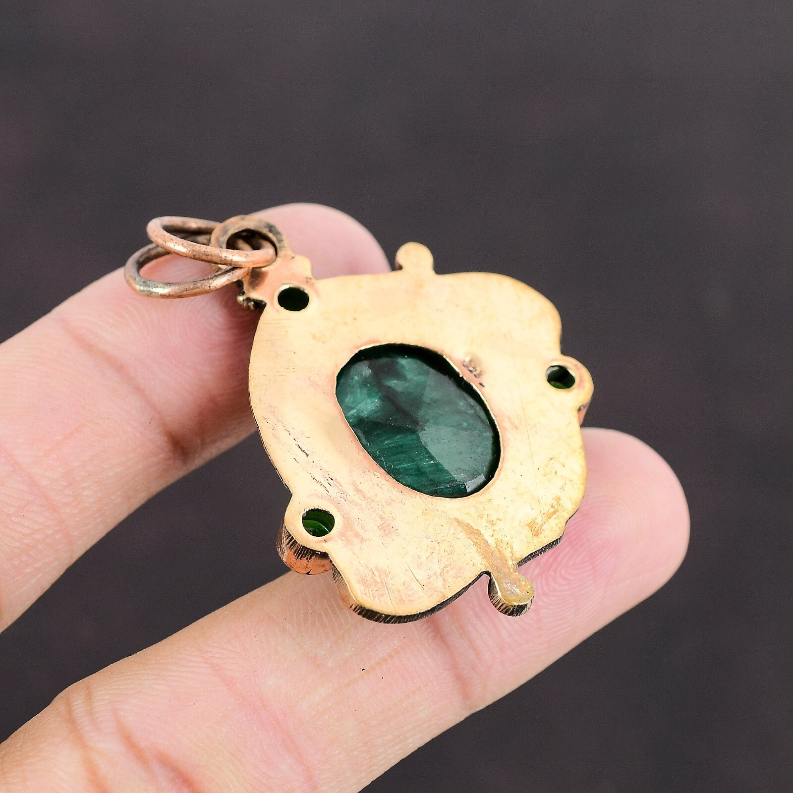 Valentines Sale Copper Oval Zambian Emrald Gemstone Chrome Diopside Boho Pendant