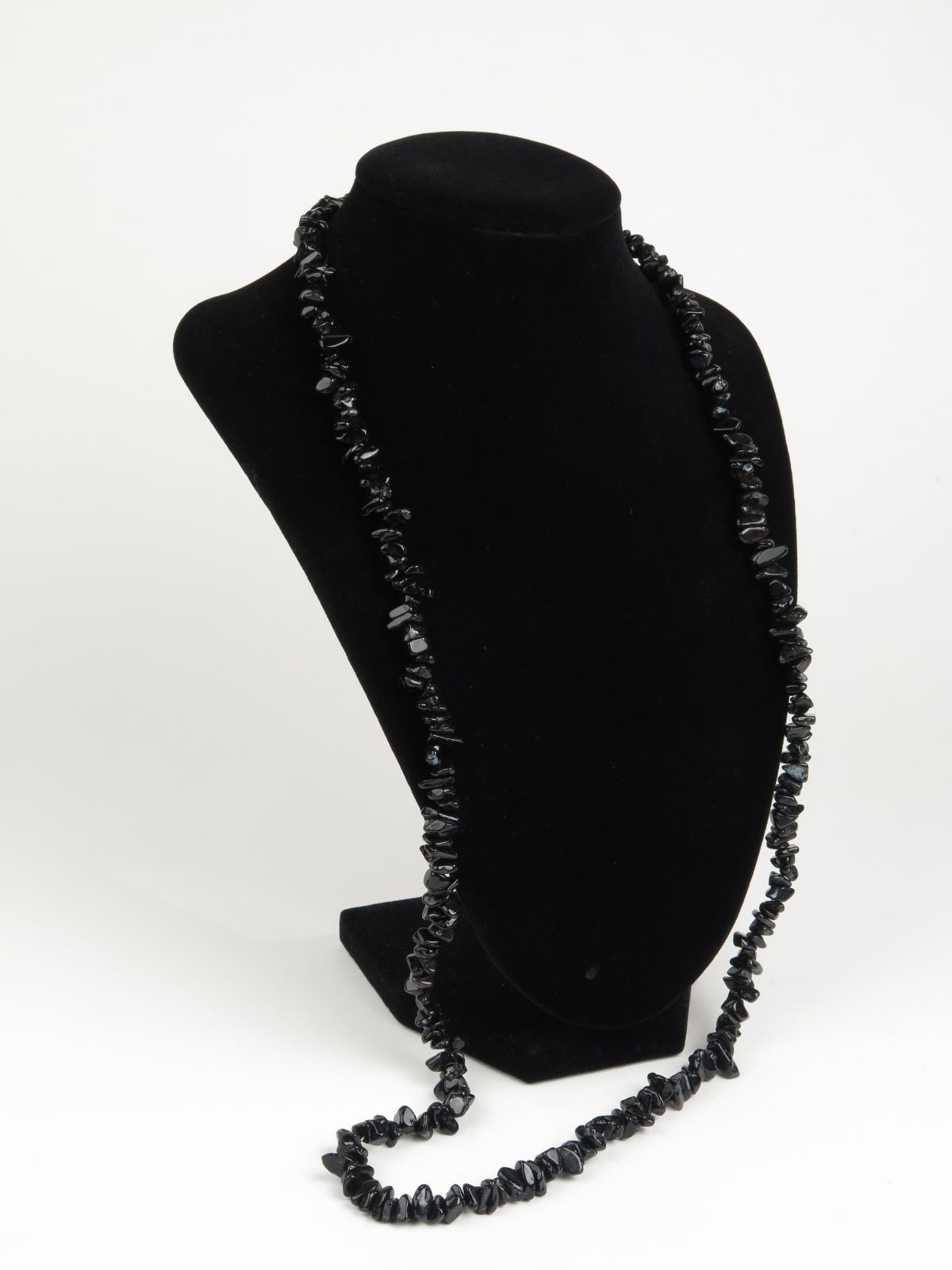 Black Bead Glass Stone Strand Necklace 32 in long