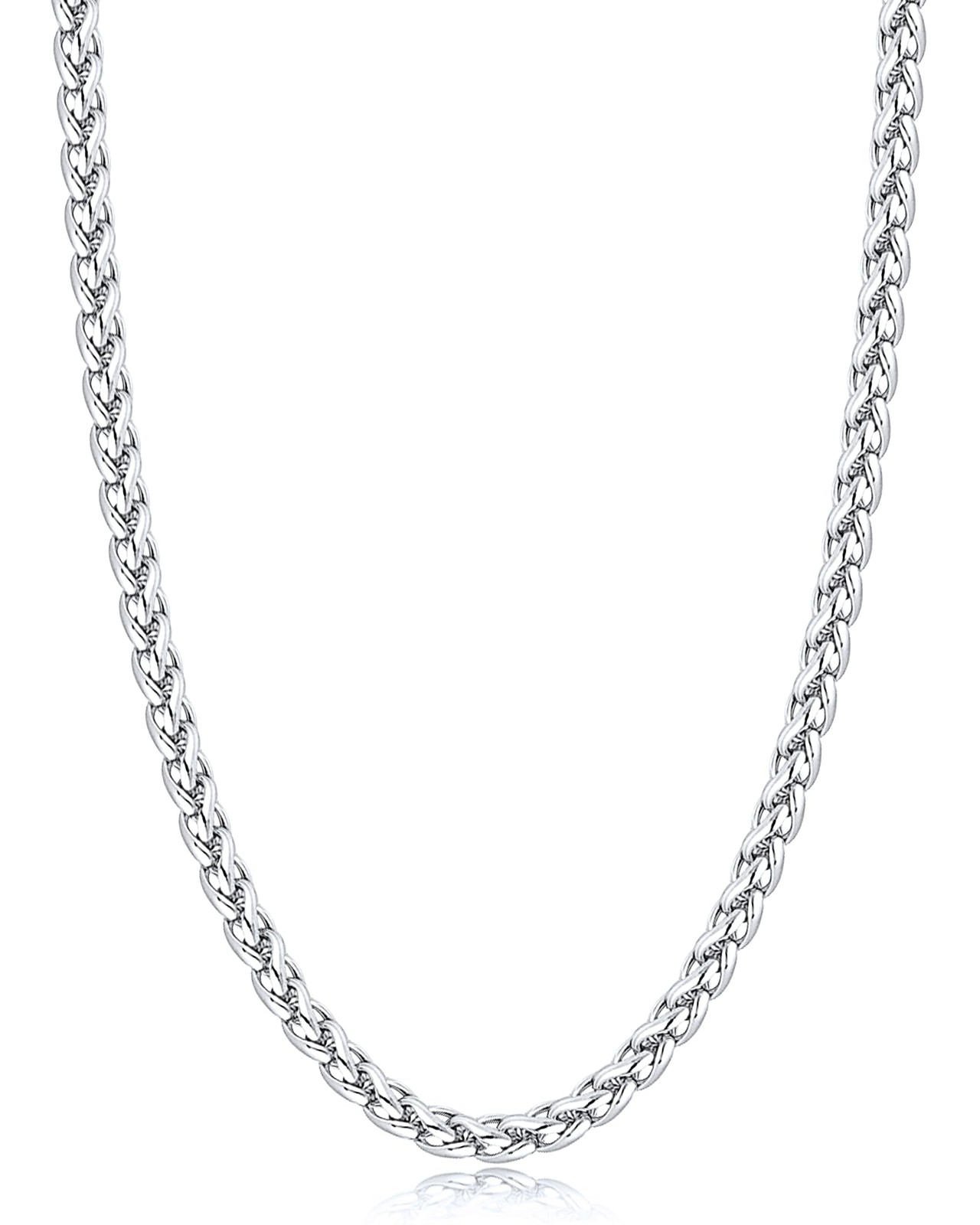 Silver Chain for Men, 4mm Wheat Chain Necklace Stainless Steel Necklaces Chai…