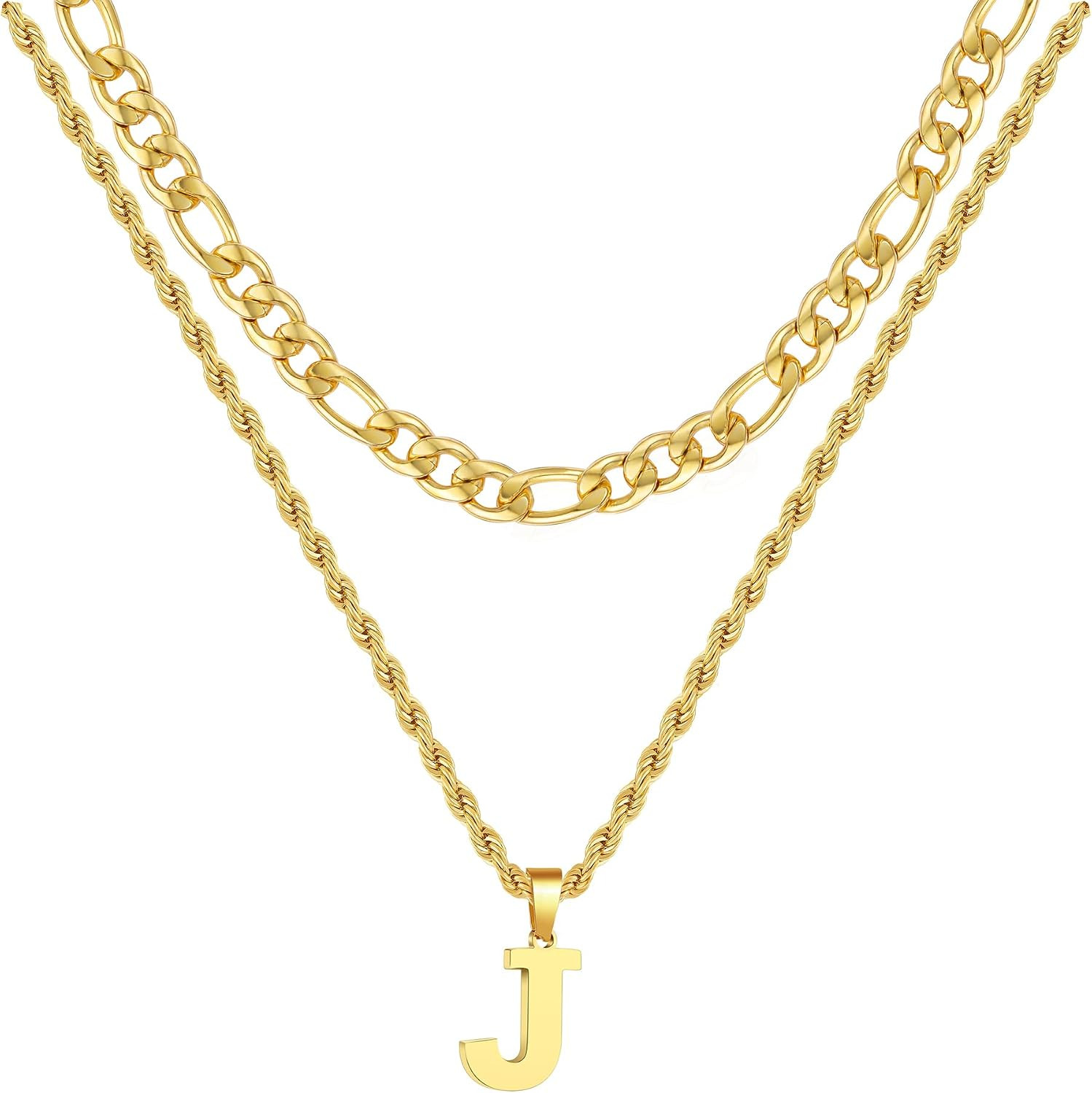 WEDDINEN Layered Initial Necklace for Men Boys Figaro Twist Rope Chain Letter Ne