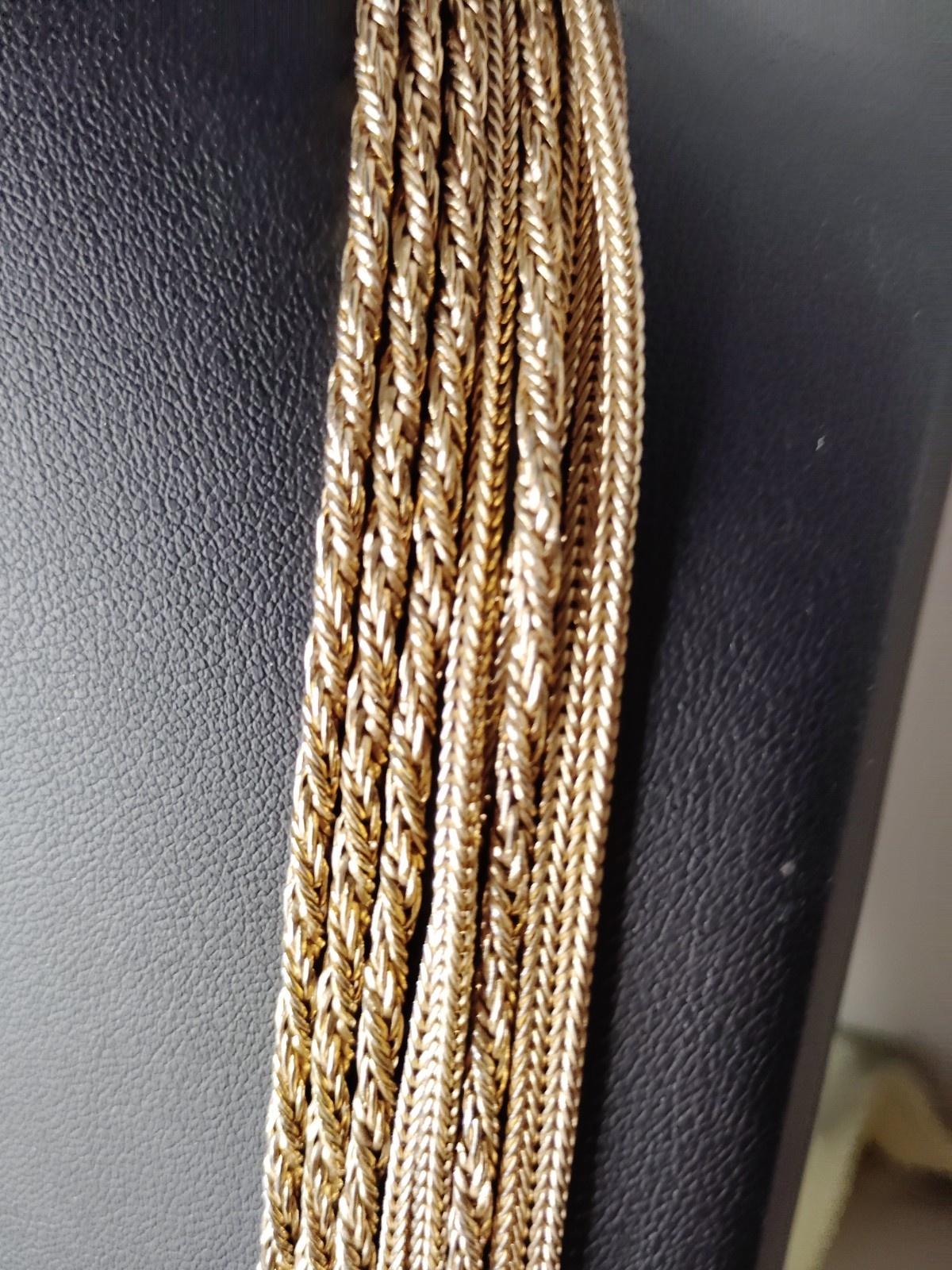 Gold Tone Layered Braided Multi-Strand Chain Necklace Box Clasp 28″