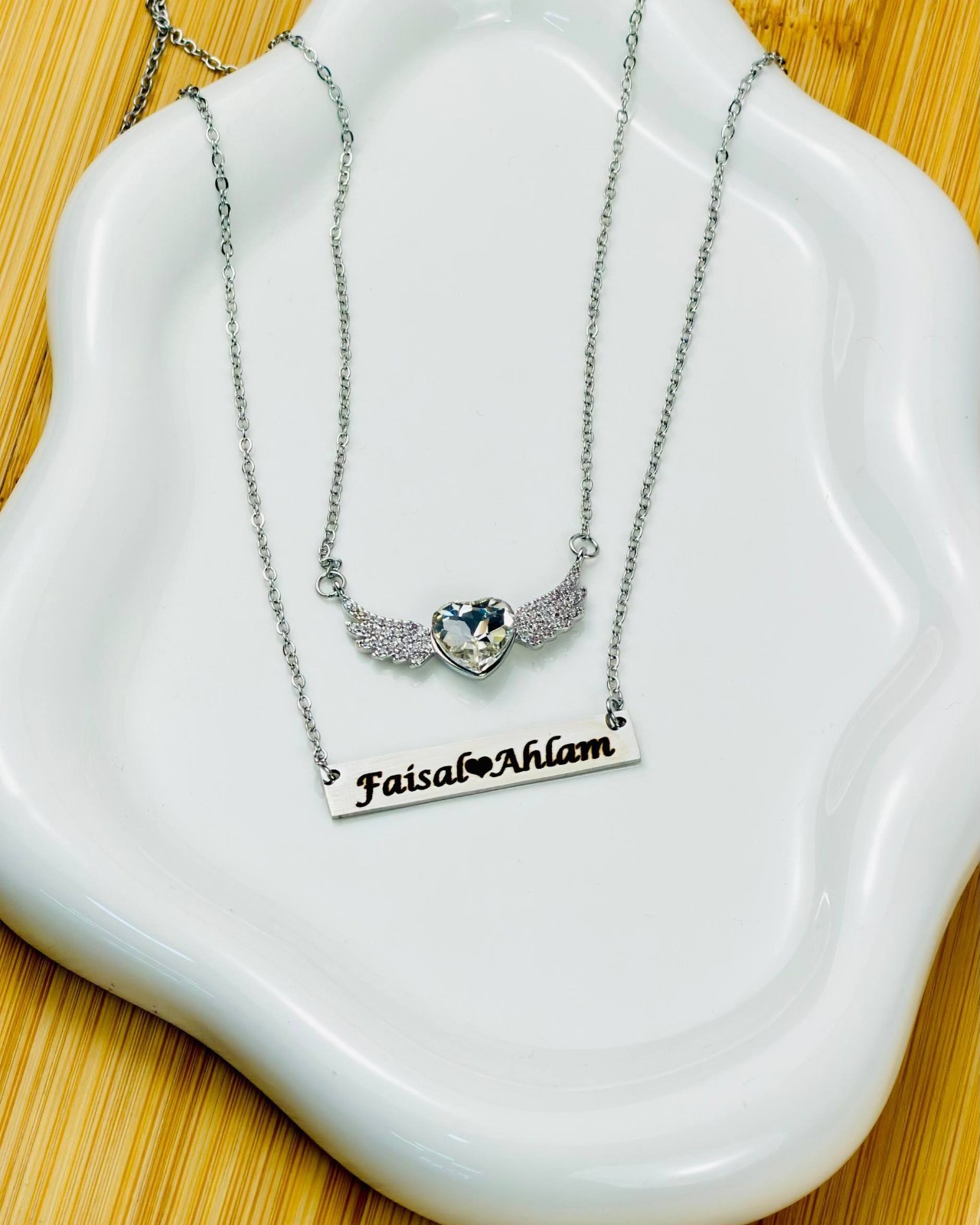 Personalized Name & Date Necklace Custom Stainless Steel Pendant Gift for Women