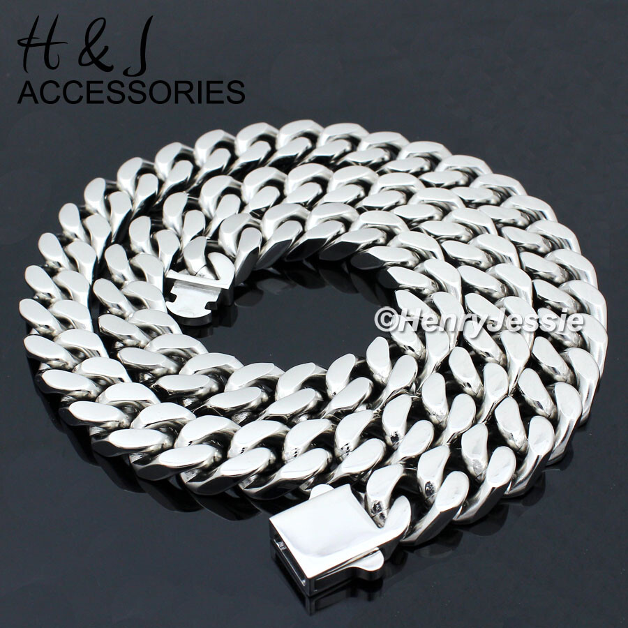 16″-40″MEN 316L Stainless Steel 7mm Silver Miami Cuban Curb Link Chain Necklace