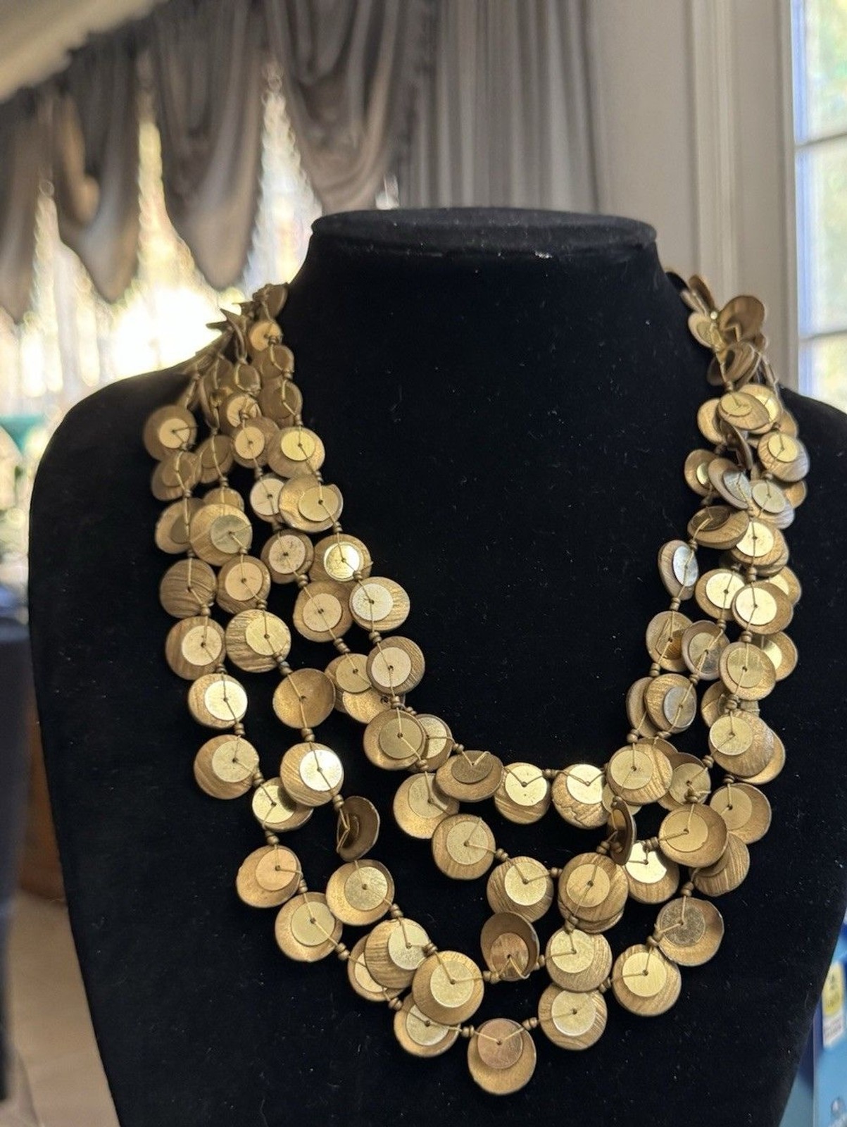 Layered Goldtone Disc Bead Statement Necklace – 18 Inches