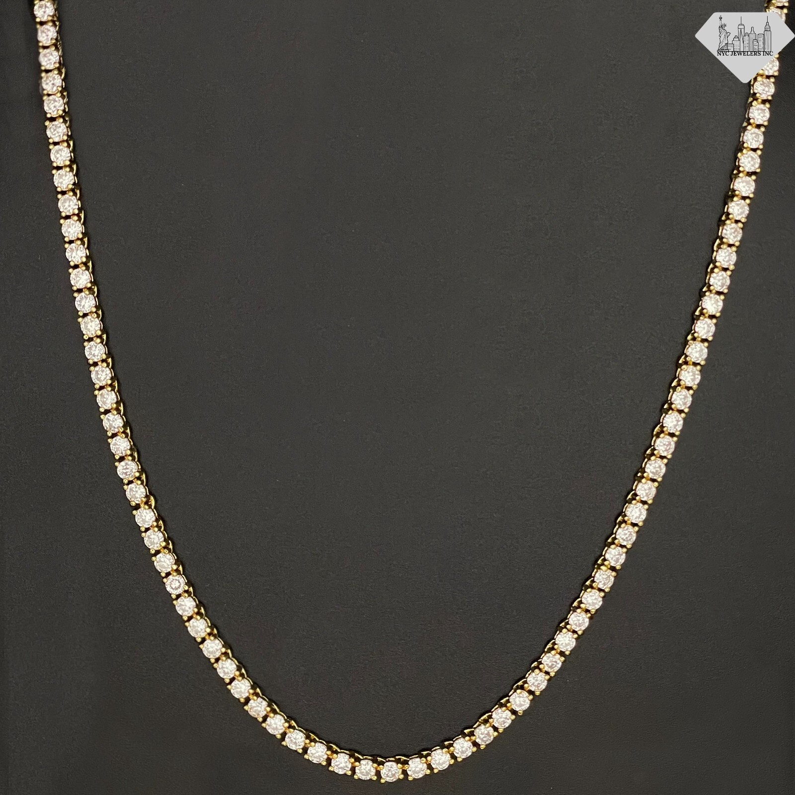 Womens 14K Yellow Gold Plated Crystal Cubic Zirconia Tennis Necklace