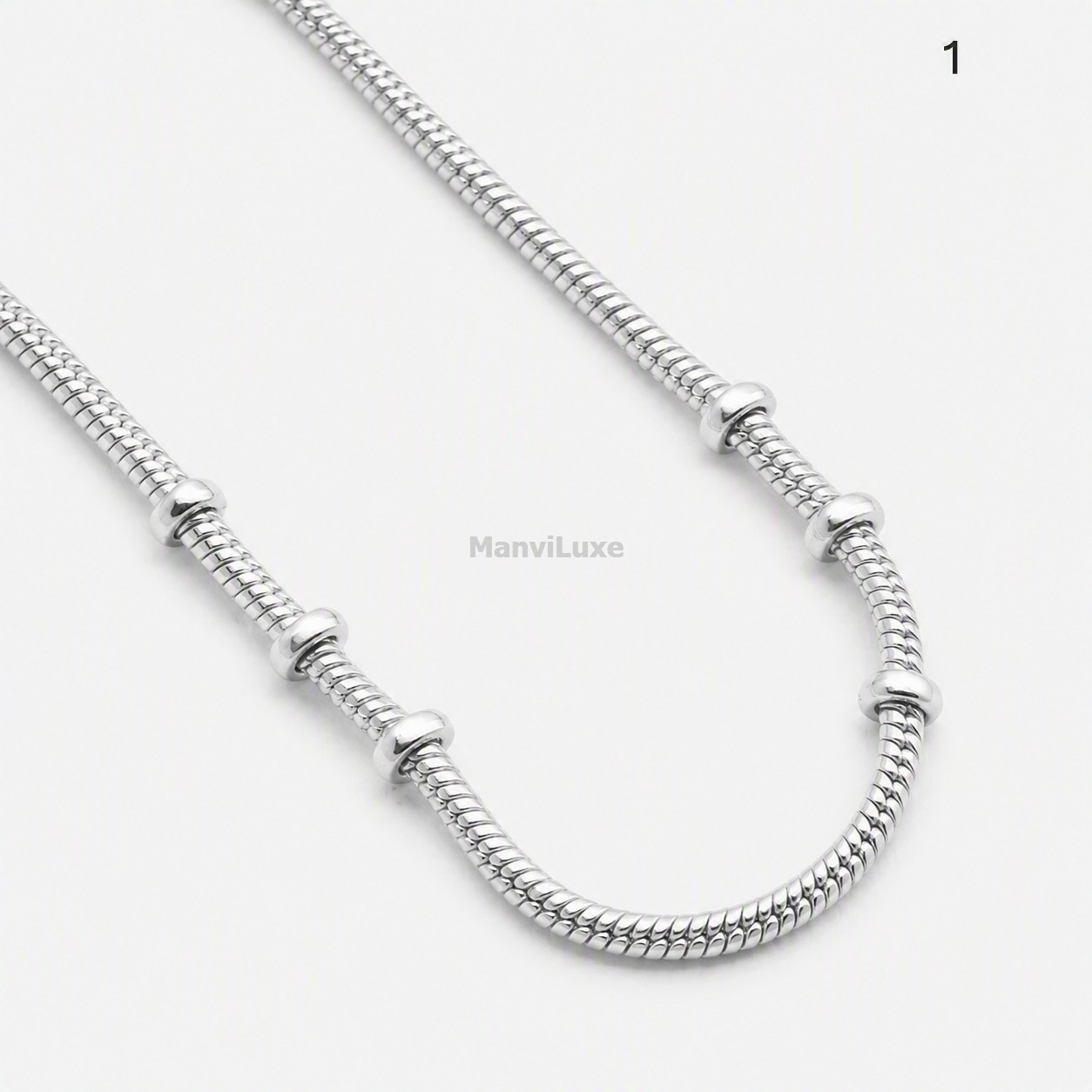 20″ Premium Silver Bonded Bead Snake Chain Necklace 1 mm Minimalist Chain