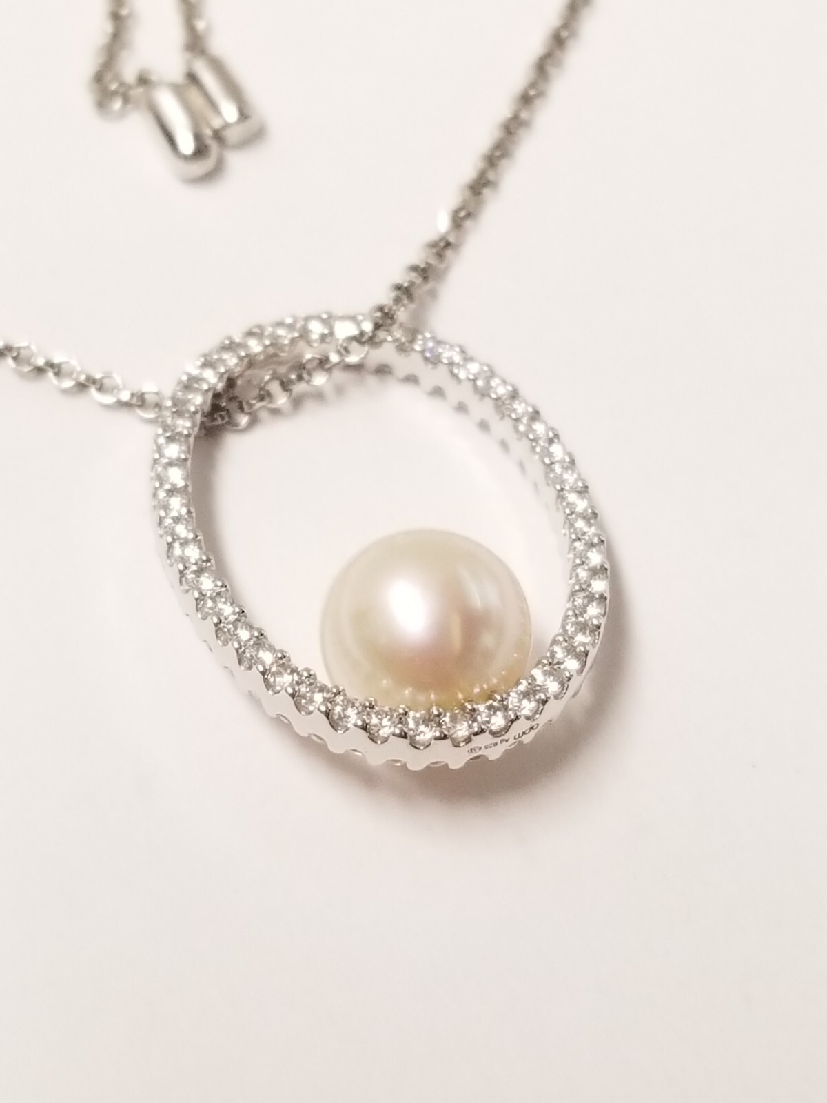 apm Monaco Adjustable Chain Necklace with Pearl CZ Pave Necklace Sterling Silver