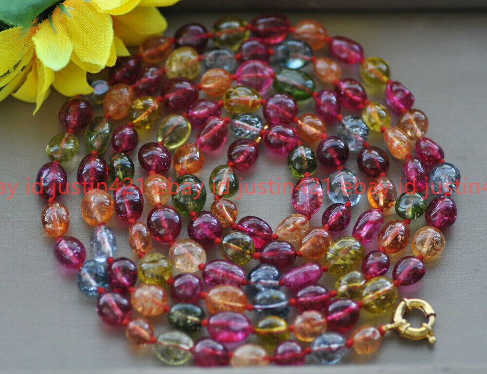 12-15mm Multicolor Tourmaline Irregular Freeform Gemstone Beads Necklace 16-72′