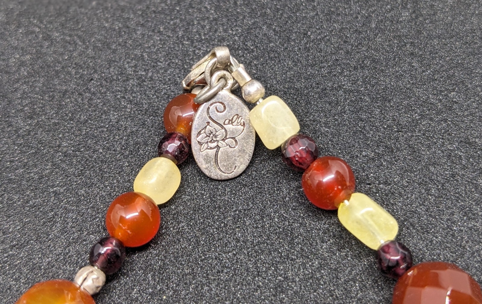 Sally C Faceted Stone Rope Necklace SX 925 Thailand 40” Long