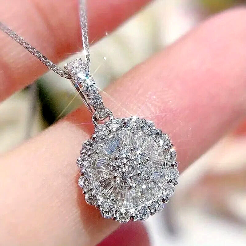 Shiny Luxurious Grond-Shaped Cubic Zirconia Pendant Necklace Women Jewelry Gift