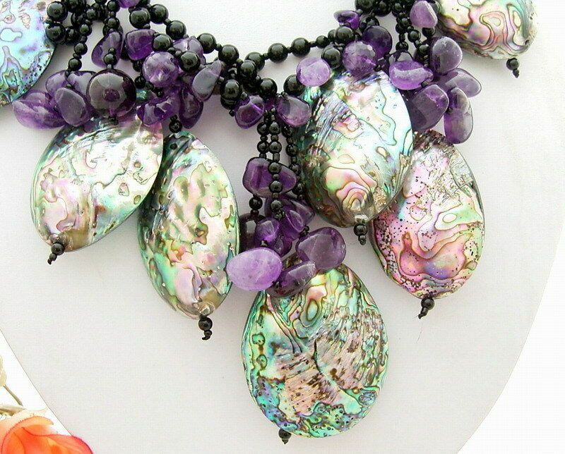 3 Strands Onyx Amethyst Multi Color Abalone Shell Festoon Necklace for women