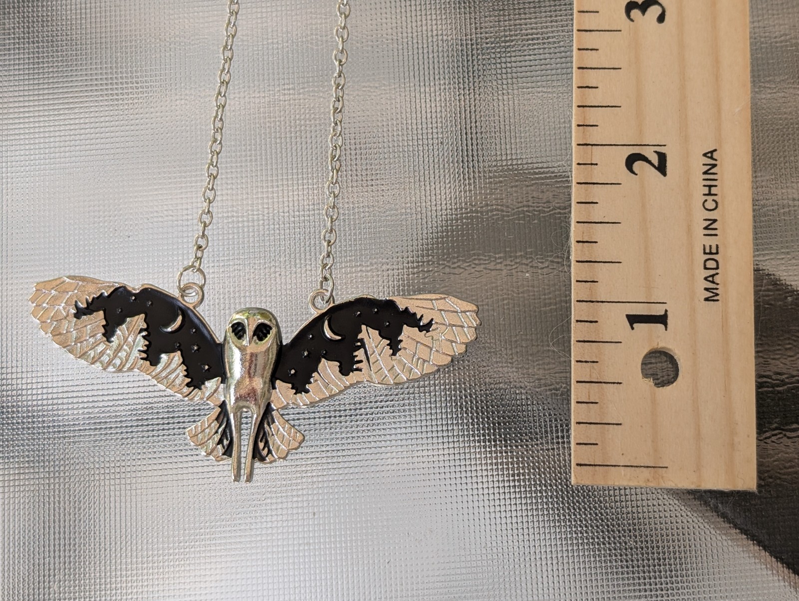 Owl Moon Spread Wings 1.75″ Pendant Necklace 20″ Adjustable Zinc Alloy X5
