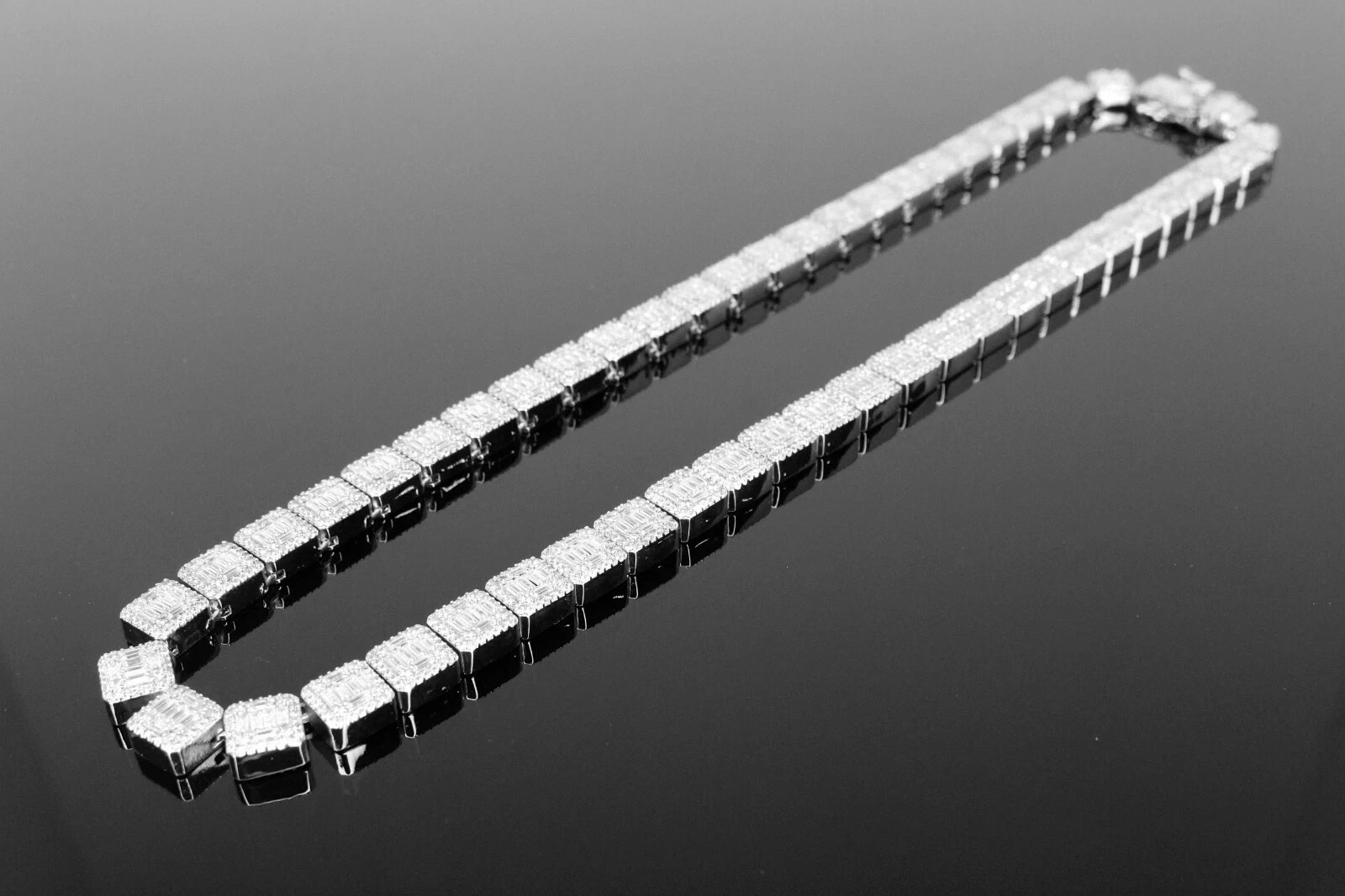 14k Stamped 10mm BAGUETTE Tennis 124ct Lab Sim VVS1 Diamond Chain Necklace 143g