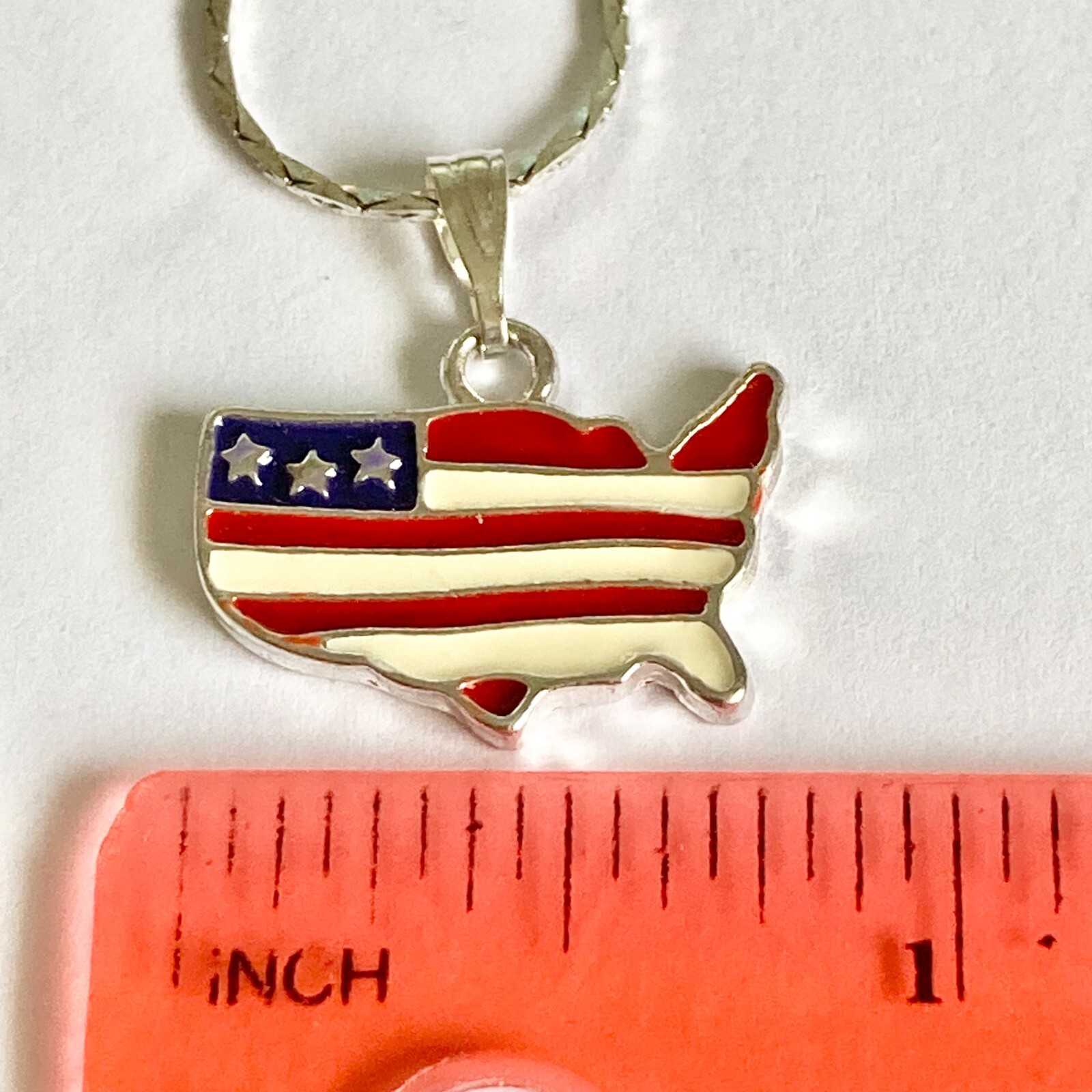 USA American Flag Necklace US Patriotic July 4th United States Map Silver Plated