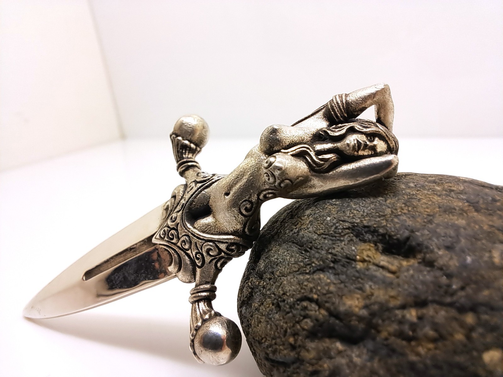 925 Sterling Silver Dagger Pendant – Gothic Fantasy Sword Female Figure Pendant