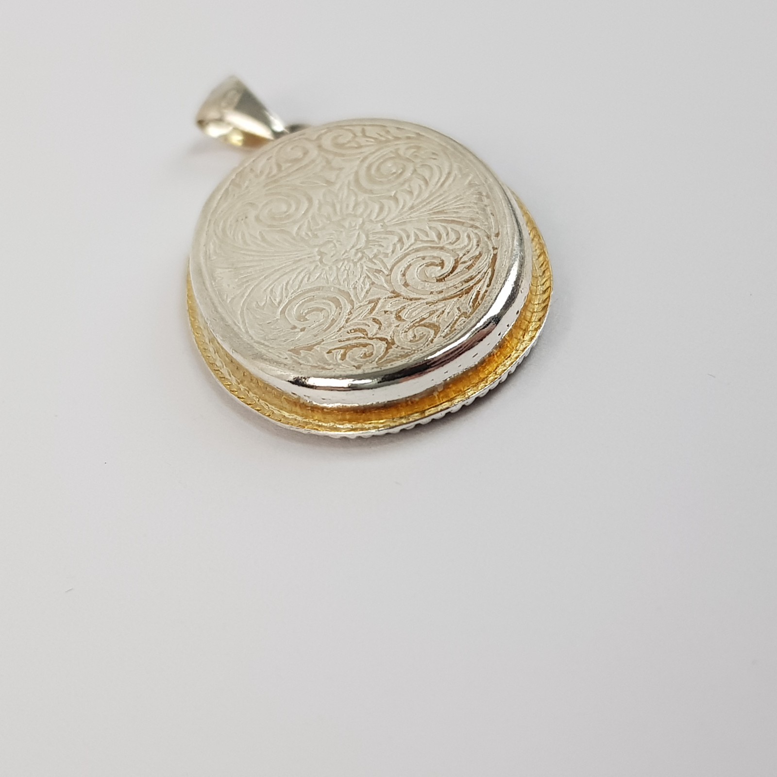 Floral Micro Mosaic Oval Pendant 3.5cm Sterling Silver 925 Black