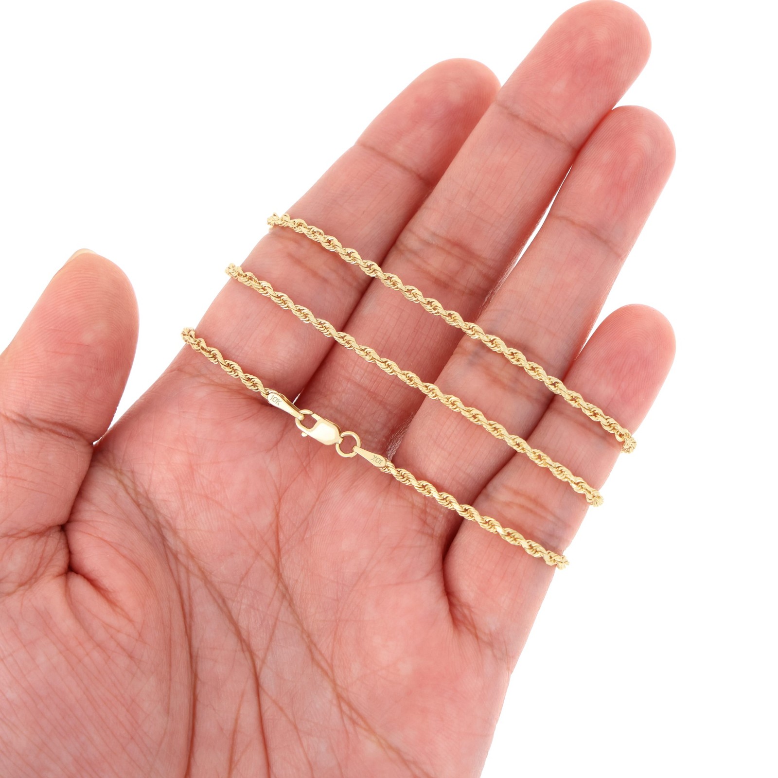 10K Yellow Gold 1.5mm-10mm Necklace Diamond Cut Rope Chain 16″- 30″Mens Women