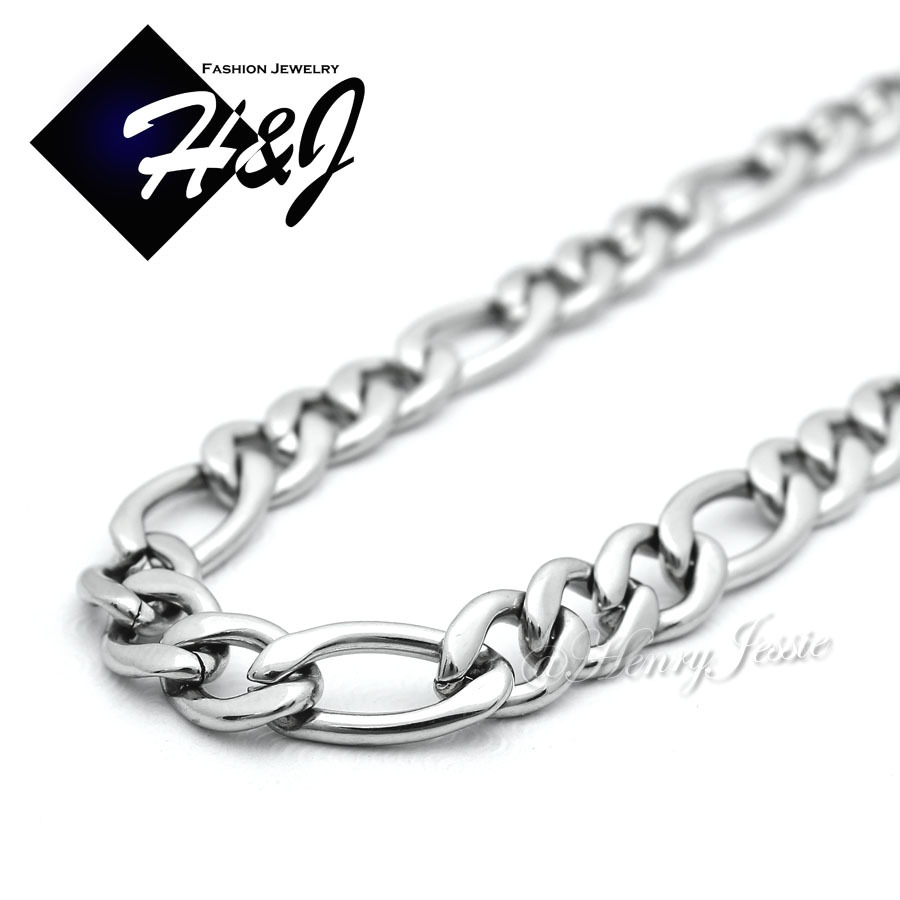 18-40″MEN’s Stainless Steel 5mm Silver/Gold Plated Figaro Link Chain Necklace