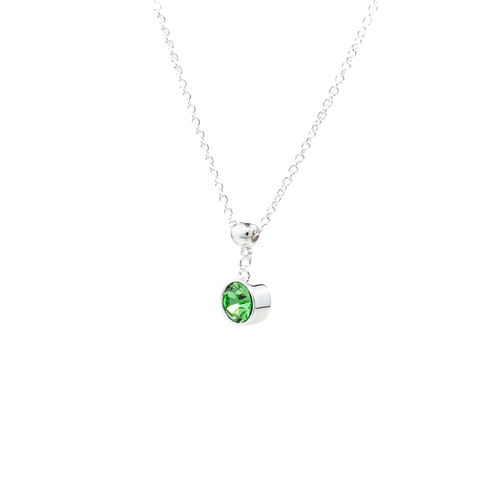 August Birthstone Peridot Necklace, Green Bohemian Crystal, Silver Adjustable