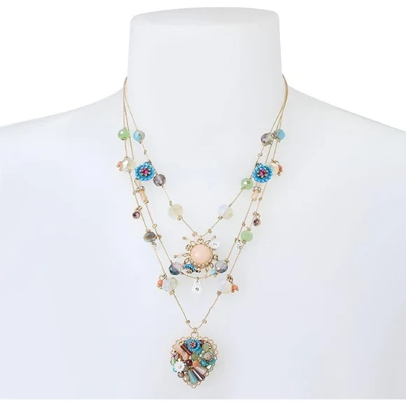 Betsey Johnson Layered Butterfly Charm Necklace Multi Strand Colorful Pendant