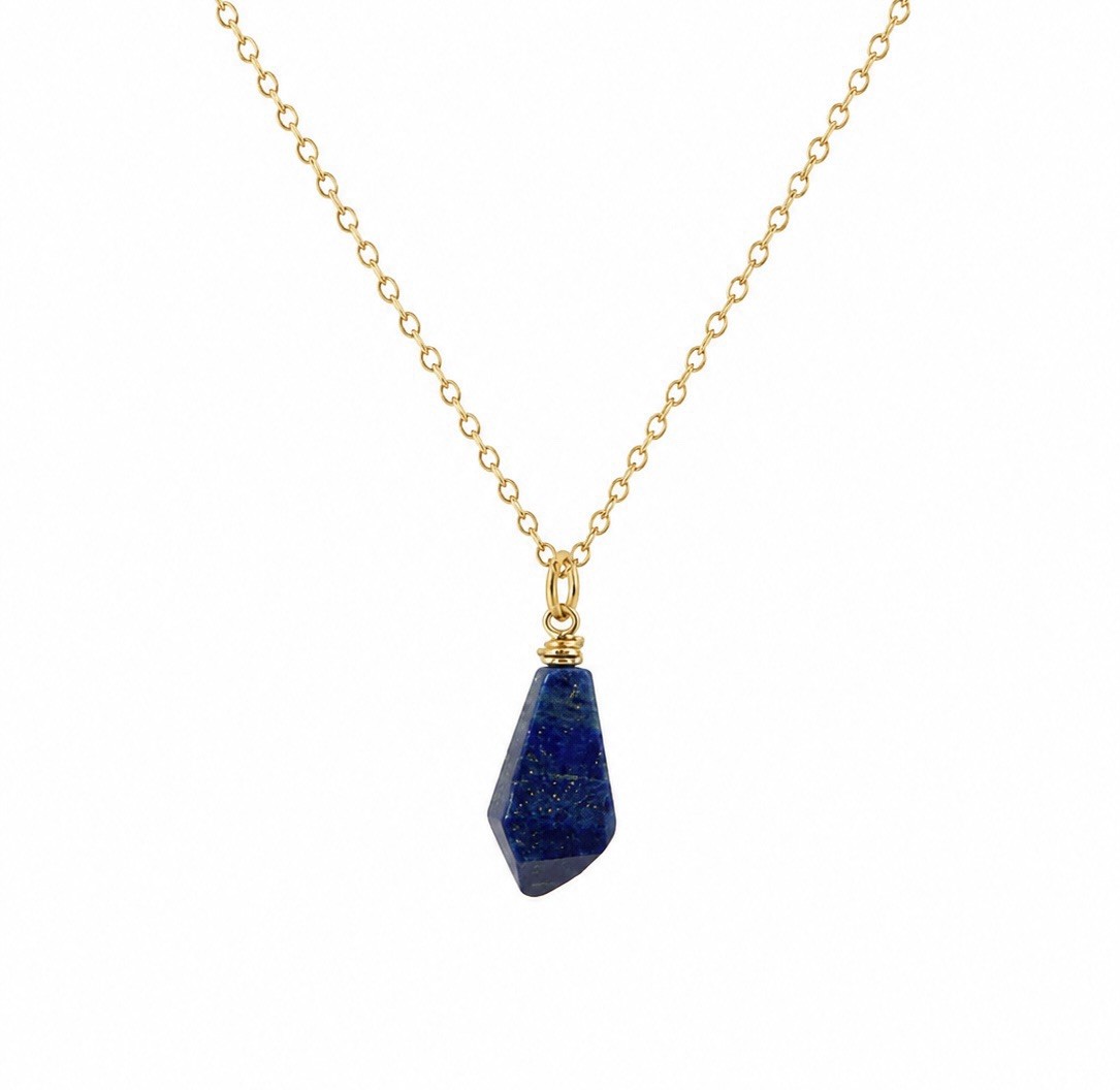 18K Gold Plated Layering Blue Stone Necklace Natural Lapis Lazuli Pendant 018