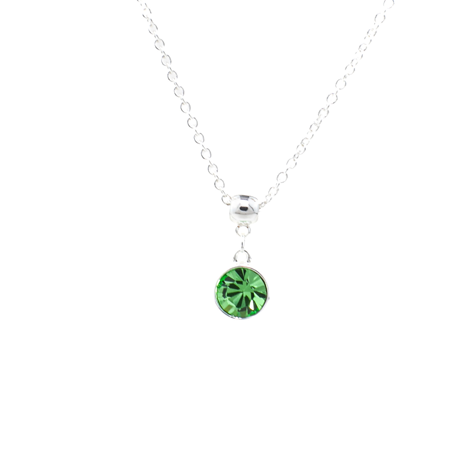 August Birthstone Peridot Necklace, Green Bohemian Crystal, Silver Adjustable