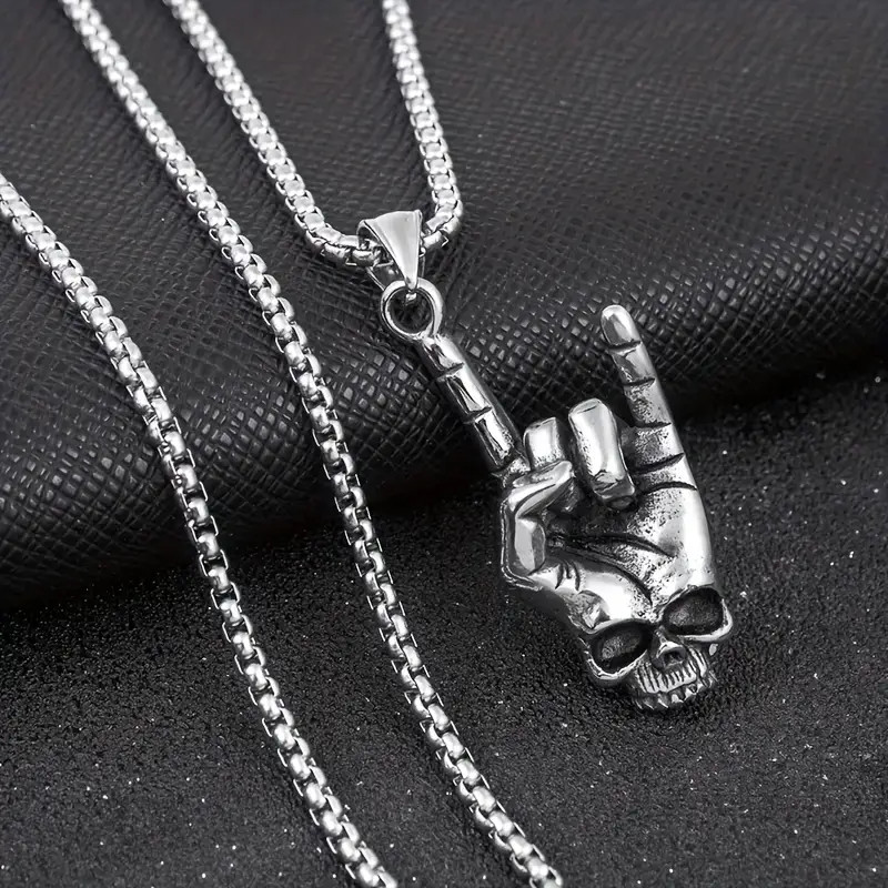 Rock-On Skull Jewelry Vintage Silver Look Music Gothic Pendant Necklace