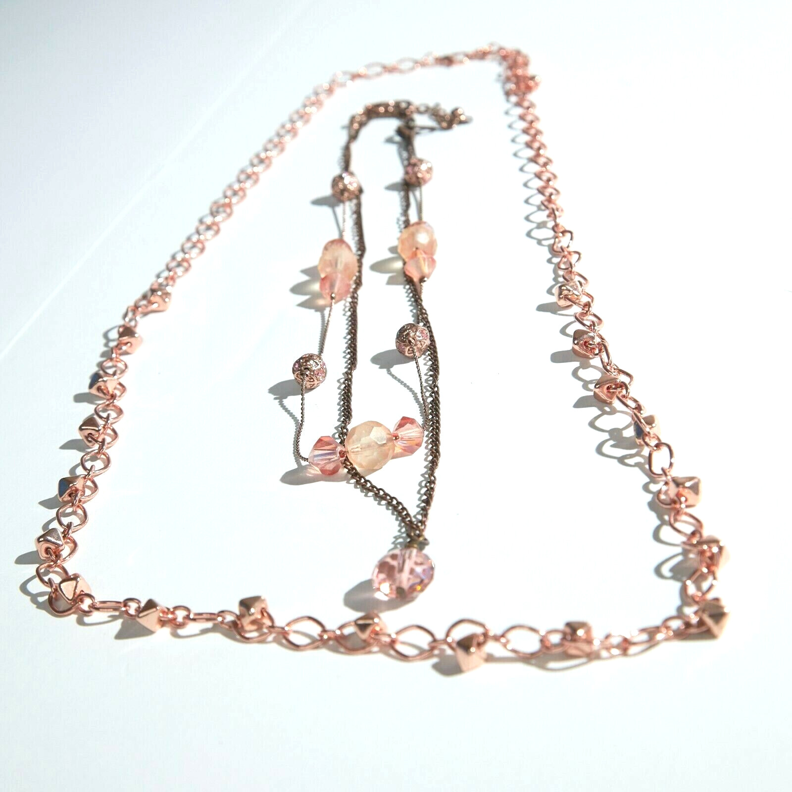 Lot of Three Copper tone Necklaces metal, glass beads, 18″ 28″ 29″ Lengths