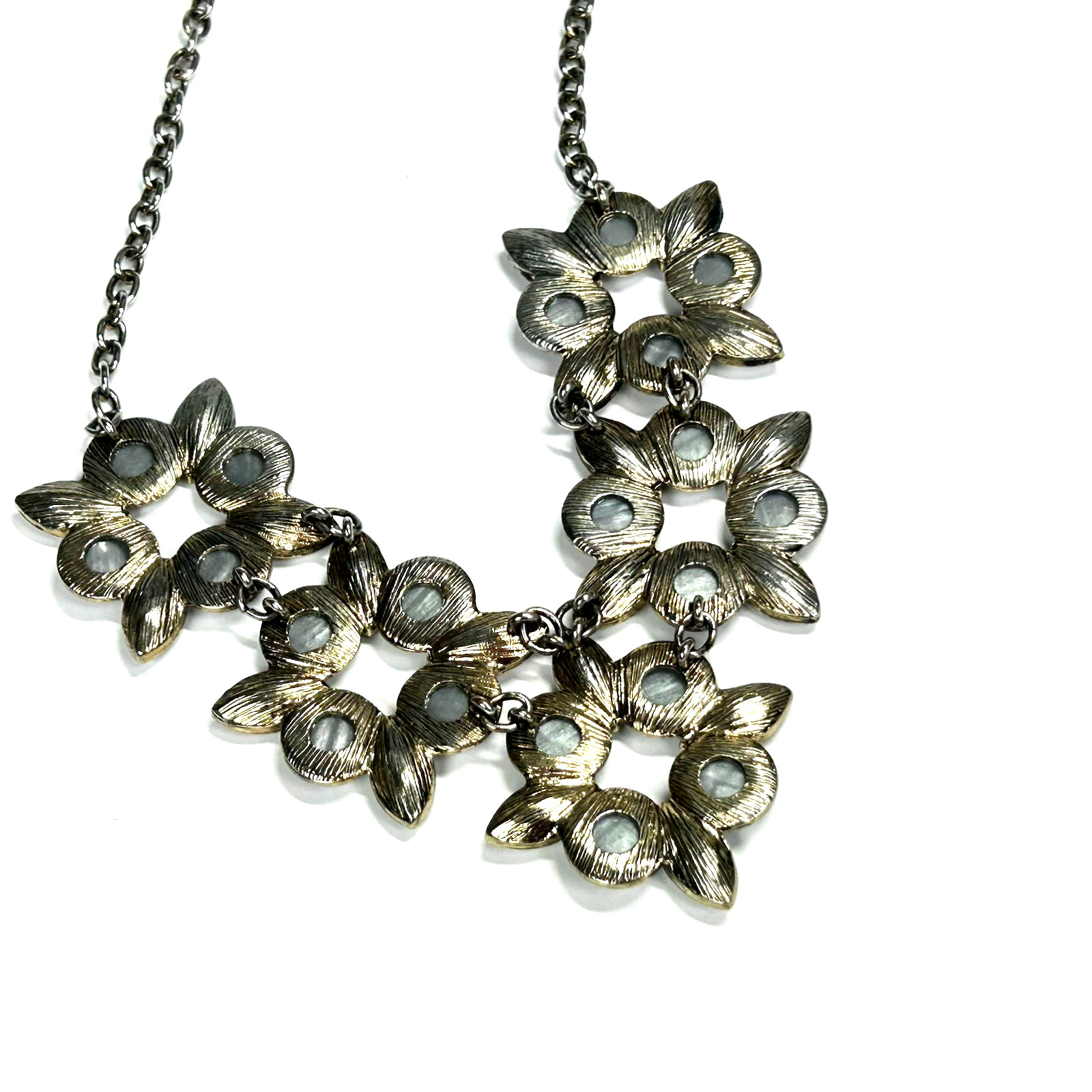 Gray Acrylic Rhinestone Necklace Crystal Flower Chunky Statement Bib Costume