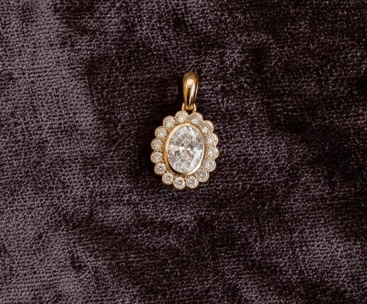 Oval Cut Simulated Diamond Women’s Pendant 14K Yellow Gold Plated Without Chain