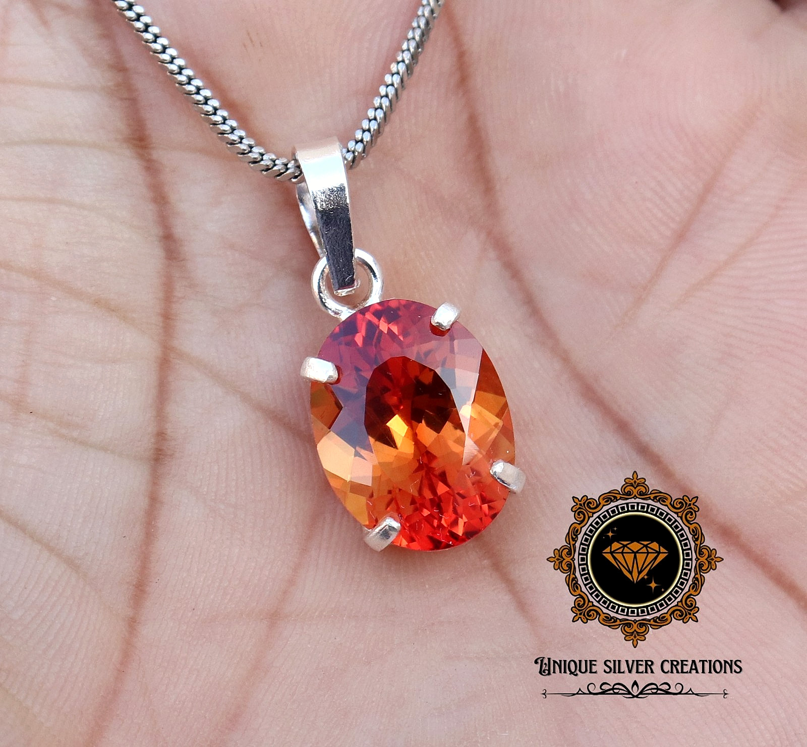 Natural Padparadscha Sapphire 925 Silver Pendant Certified Oval Loose Gemstone